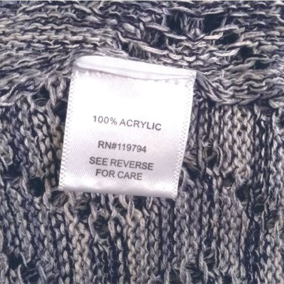 OneWorld Size 2X Womens Cardigan Sweater Open Front Gray Black Chevron Knit - Picture 9 of 10